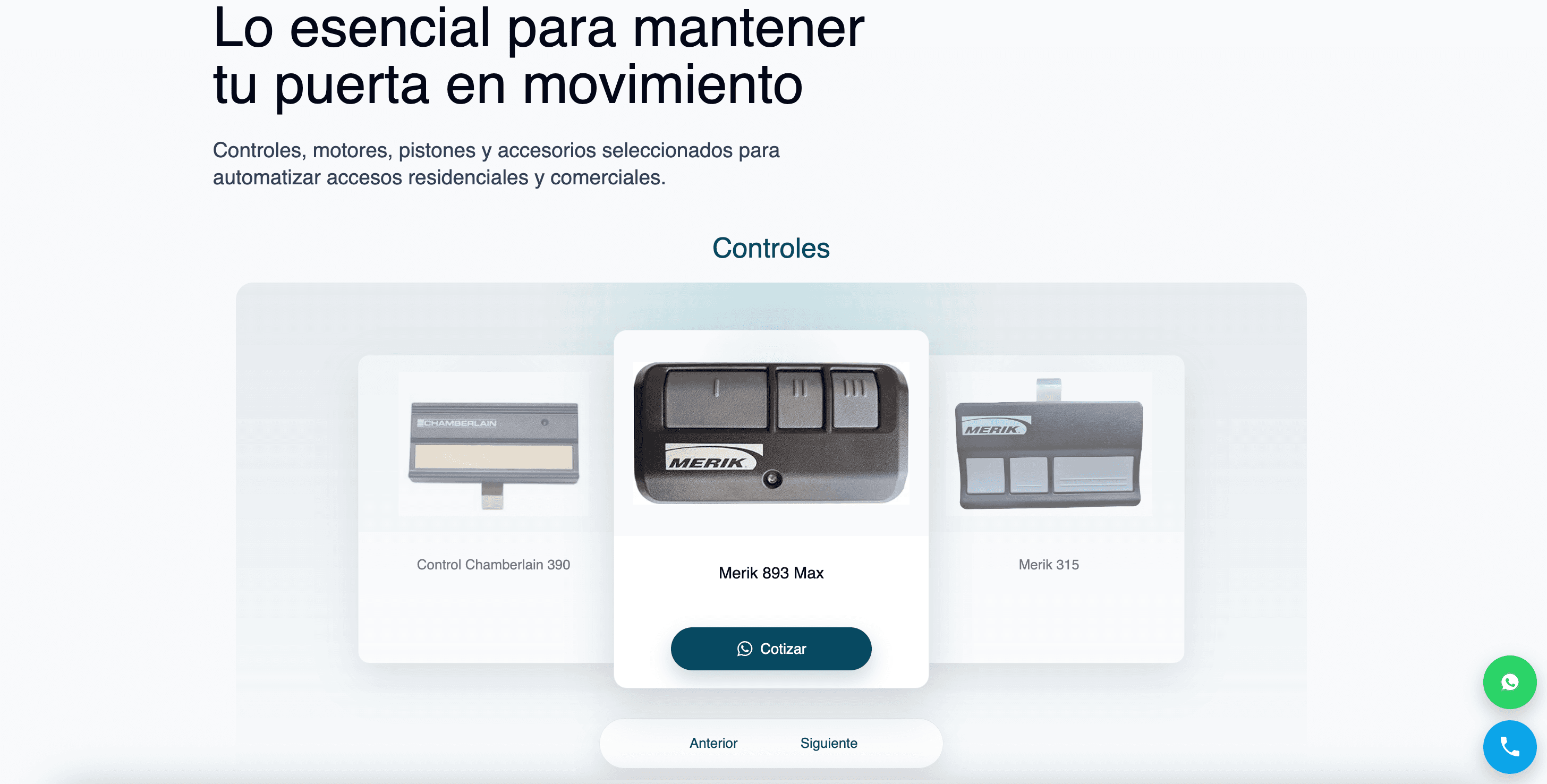 Catálogo de productos del sitio Puertas Automáticas SR