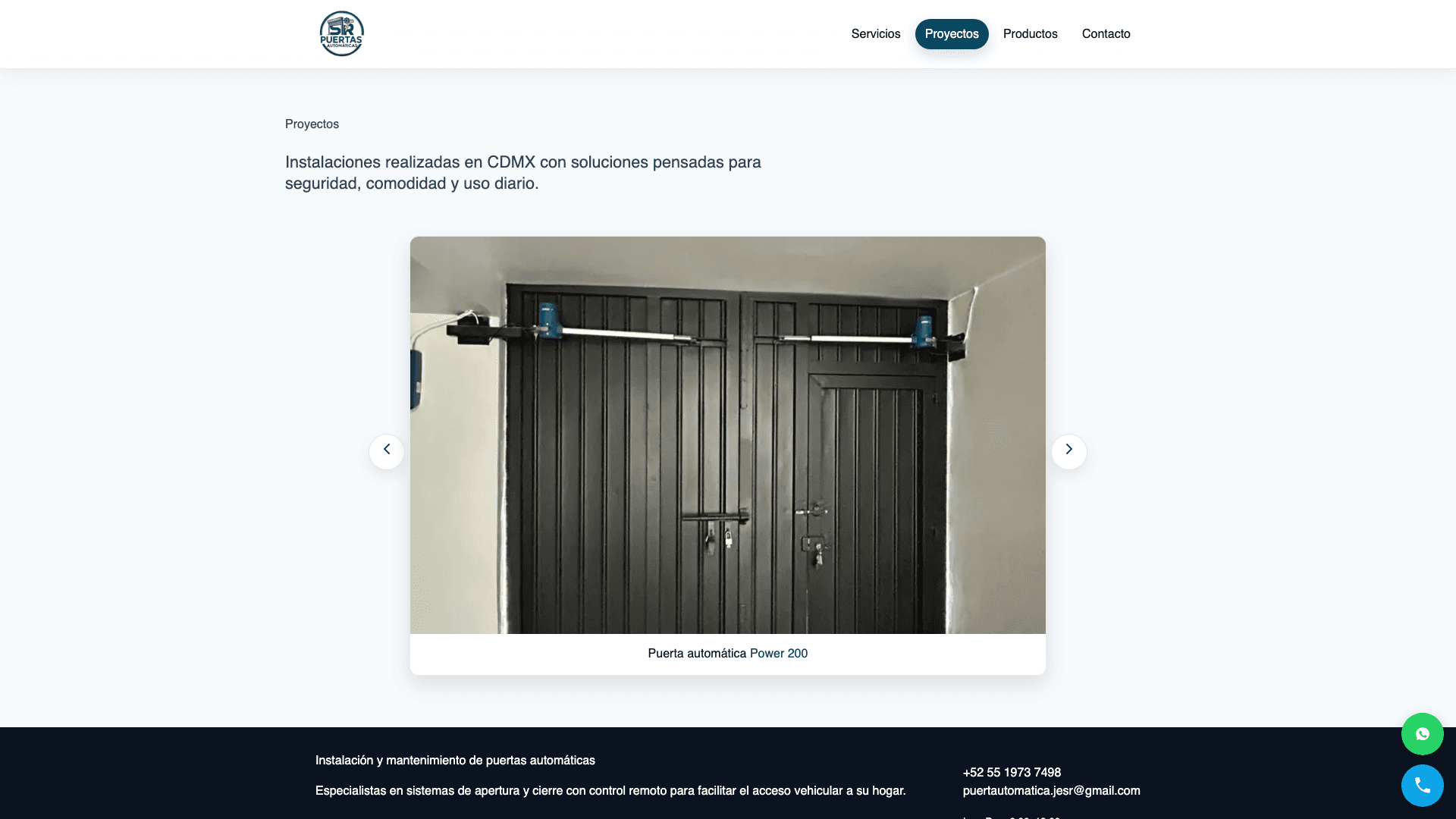 Galería de proyectos del sitio Puertas Automáticas SR