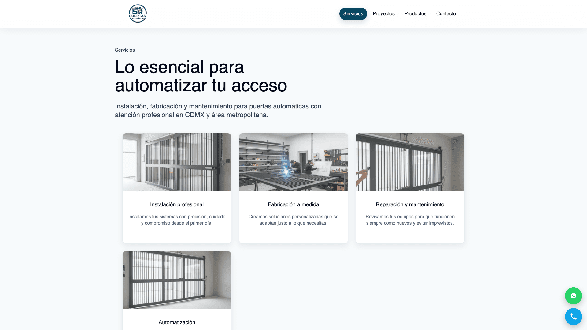 Servicios e instalación del sitio Puertas Automáticas SR